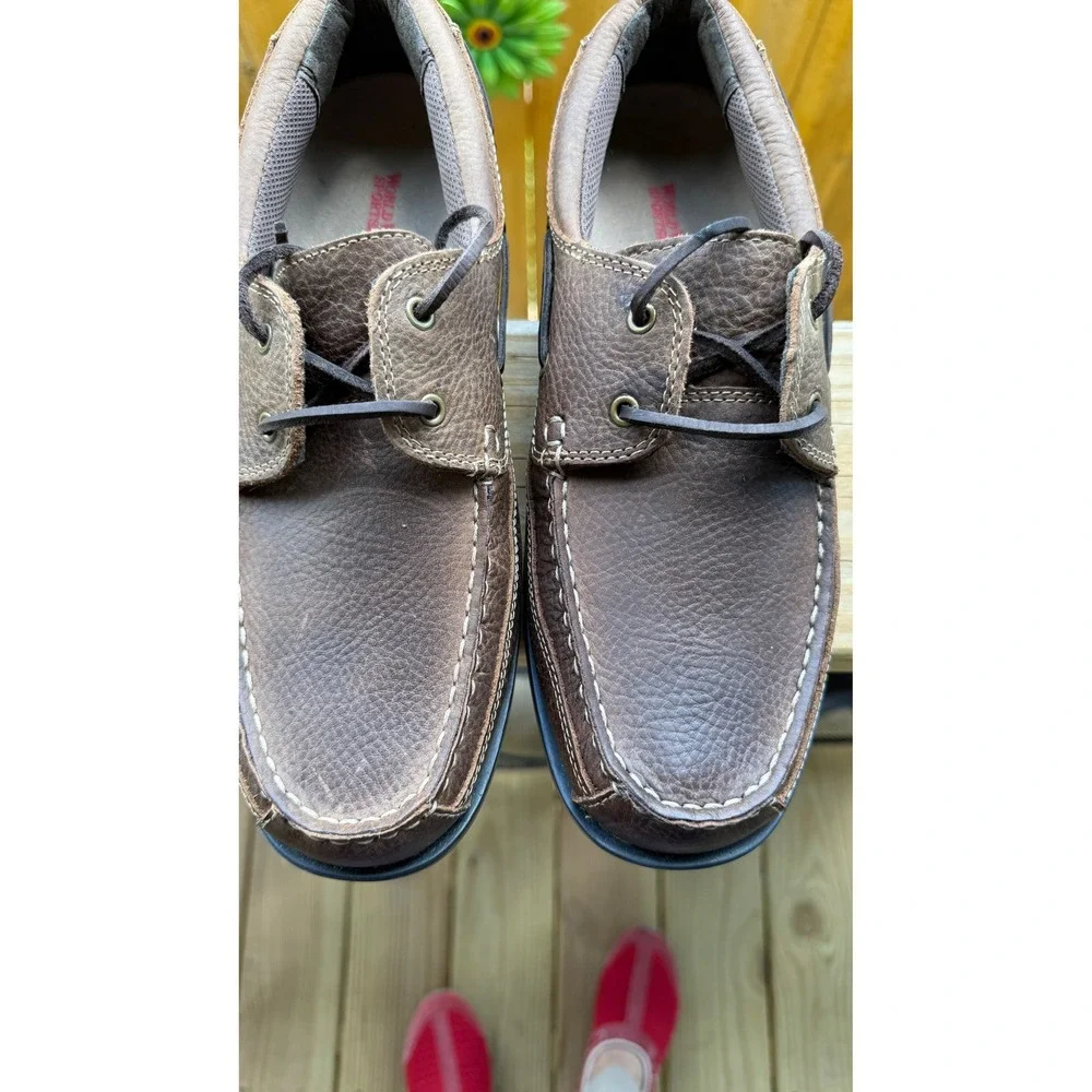 World Wide Sportsman Mens Brown Leather Boat Shoes Non-Marking Fishing Loafers‎